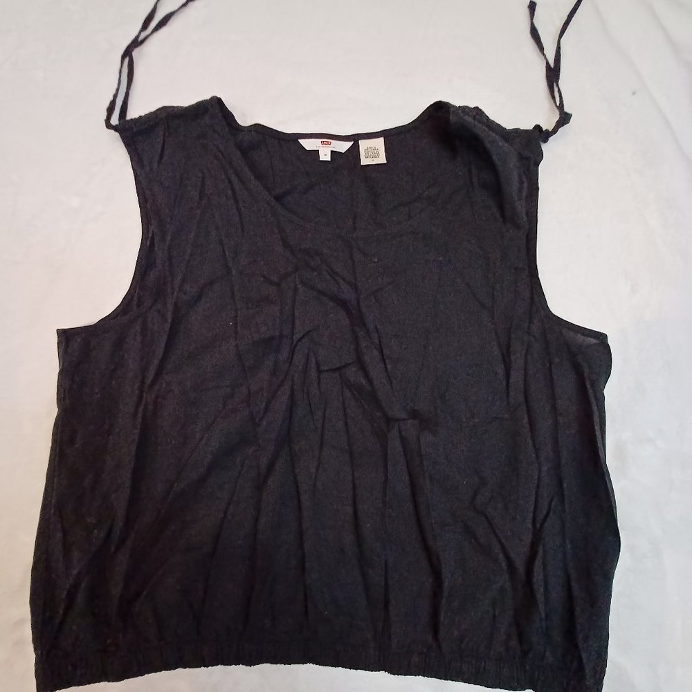 Levis Shirt Womens M Black Magnolia Tie Shoulder Sleeveless Cropped Top